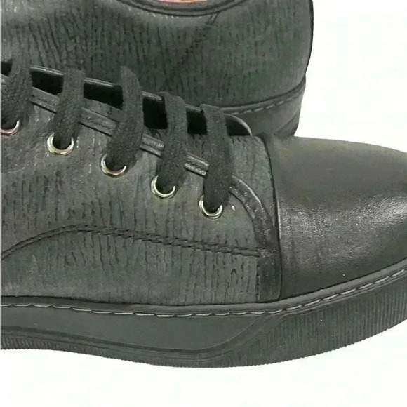Lanvin Mens Sneakers DBB1 Black Patent  And Épi Leather Cap Toe Low Top Size 9 - Picture 4 of 16